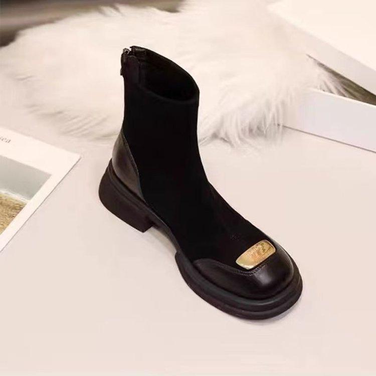 French thick heel Martin boots new autumn and winter thin bare boots small thick sole thick velvet short boots