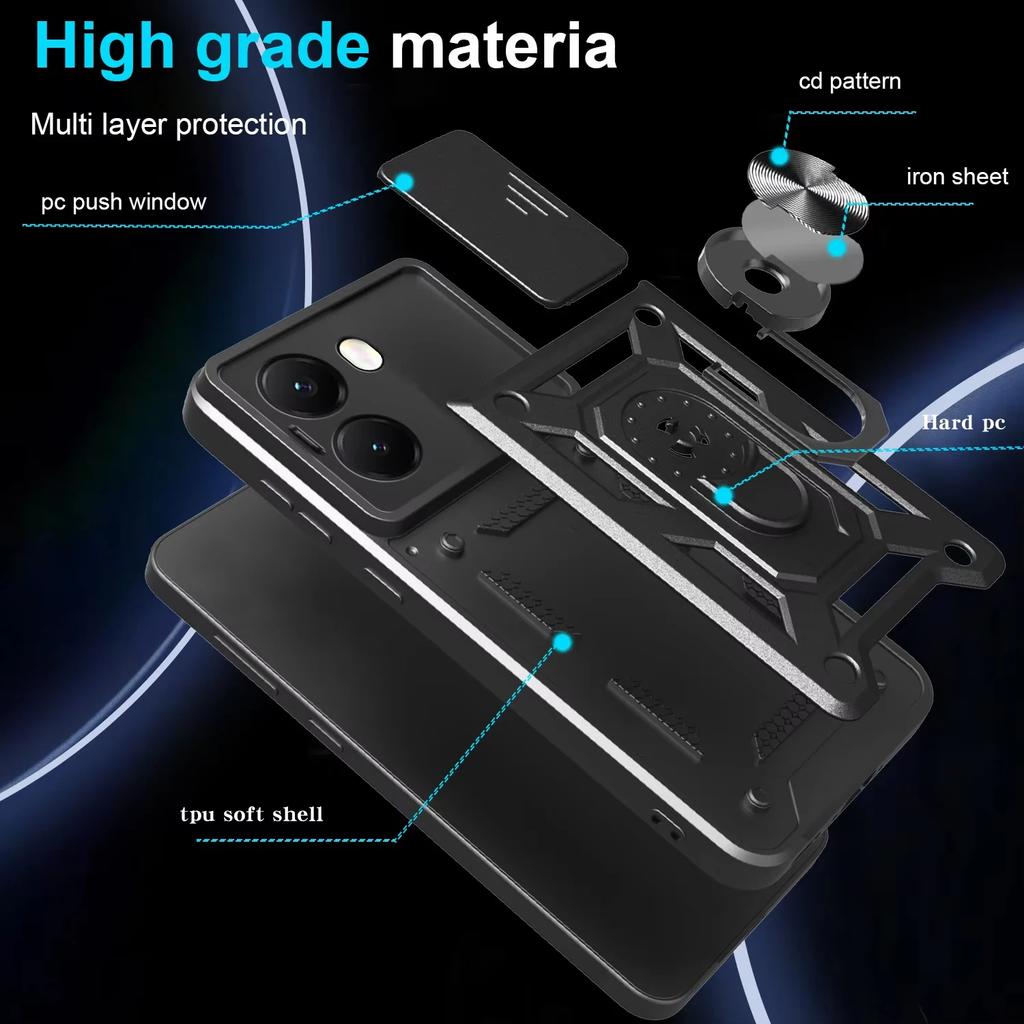 Capa For POCO X7 Pro 5G Case Armor Slide Camera Lens Protection Back Cover for Xiaomi POCO X7 Pro Ring Stand Shockproof Funda