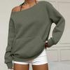 Women Off Shoulder Long Sleeve Pullover Sweatshirt Loose Fit Casual Oversized Top with Front Pocket for Everyday Wear