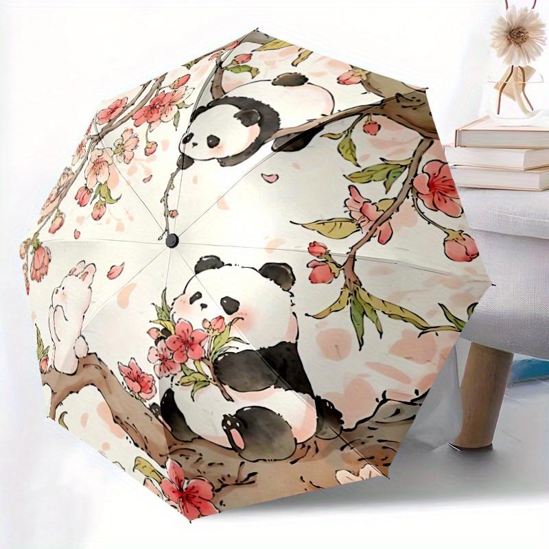 1pc Panda Blossom Automatic Umbrella with 8-Rib Compact Design, Foldable & Portable for Outdoor Leisure, Everyday Use197
