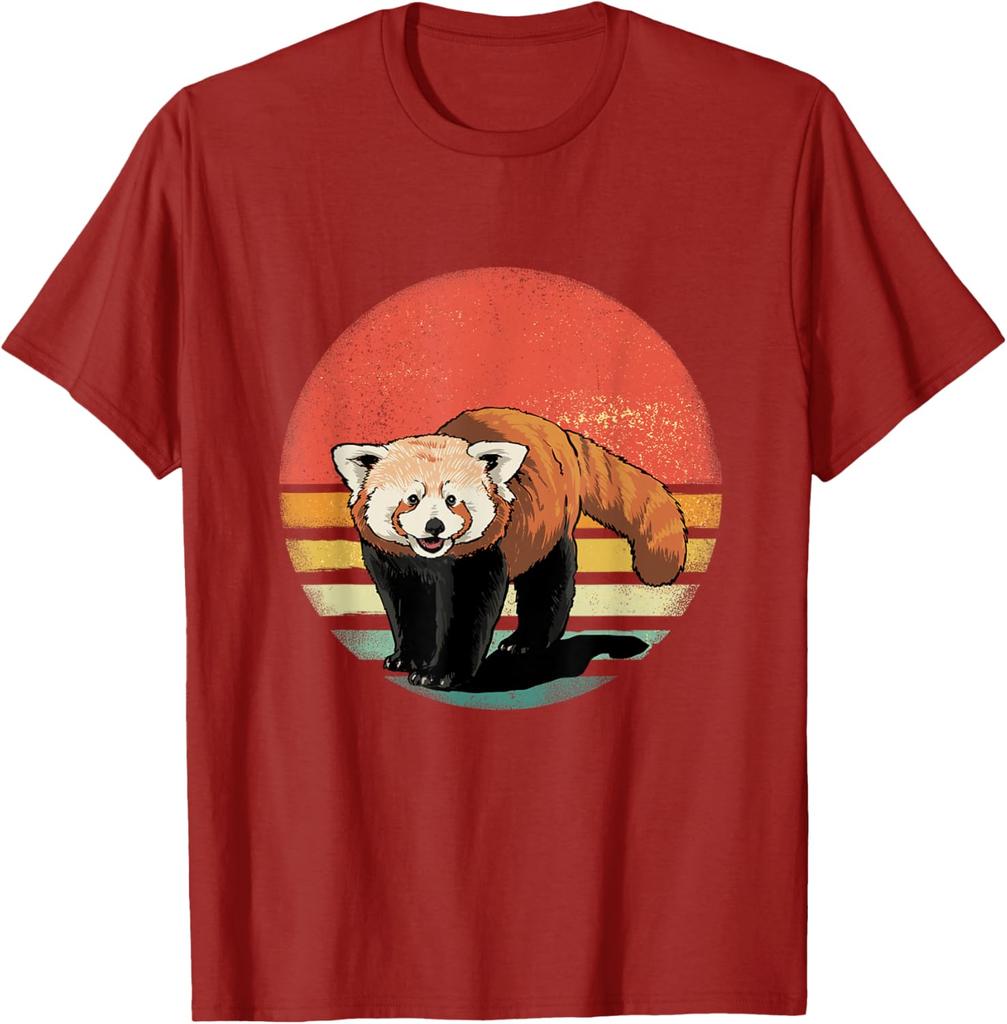 Retro Red Panda Sunset Vintage Animal Lover Graphic Tee Shirt Casual Unisex