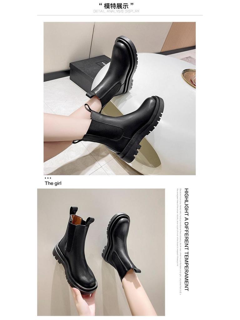 2024 Women's British Style Mid-Calf Martin Boots - Thick-Soled Chelsea, Trendy Autumn Chimney Style