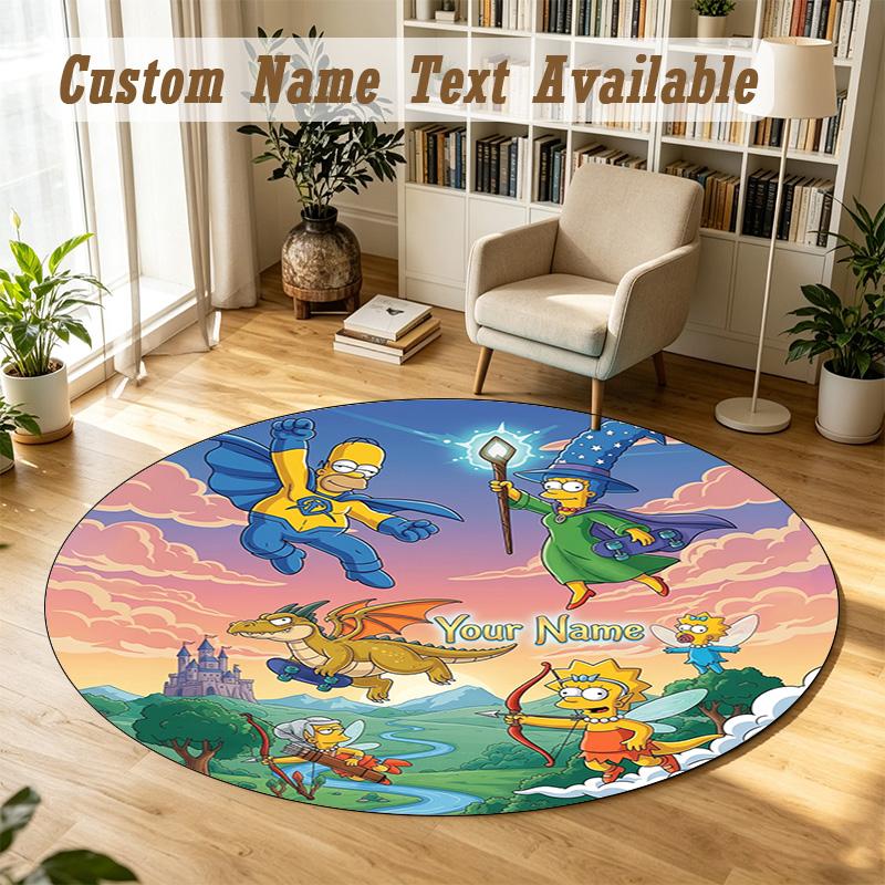 The Simpsons Personalized Round Rug Support Custom Name, Soft Home Decor Mat