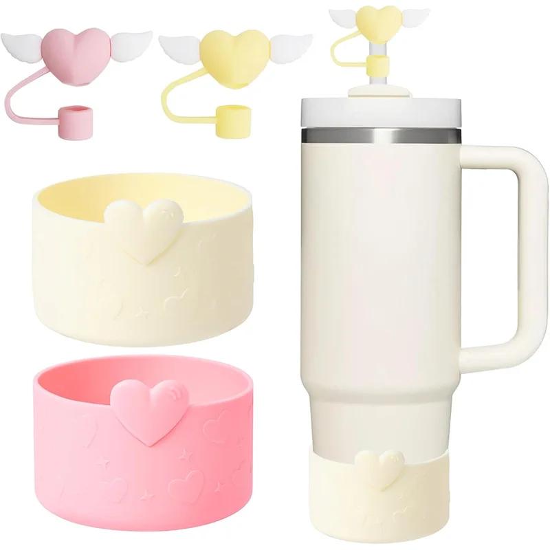 4pcs Heart Cup Accessories Set for Stanley 30oz 40oz Tumbler Cup, Including 2Pcs Cute Straw Cover Caps 10mm Straw Toppers