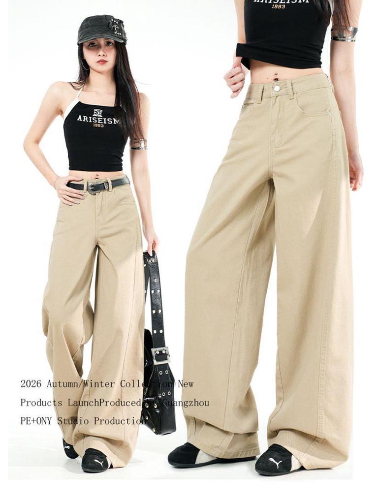 Women's Retro Wide-Leg Cargo Pants - Spring/Autumn 2026, Slimming Versatile Casual Style