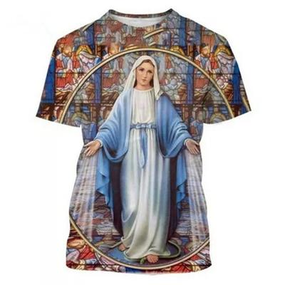 Virgin Mary Graphic T Shirt 3D Print Mother Of God T-Shirt Men Women Christian Tees Vintage Summer Unisex Short Sleeve Kid Tops
