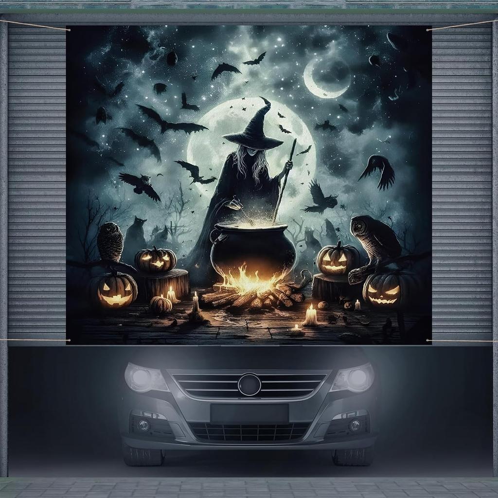 7 X 8 Ft Halloween Garage Door Cover Decorations Witch Cauldron Banner Hanging H