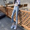 Spring Light Tone High Waist Stretch Slim Narrow Petite Smoke Pipe Denim Pants Ladies Casual Pants Oversize Denim Trousers