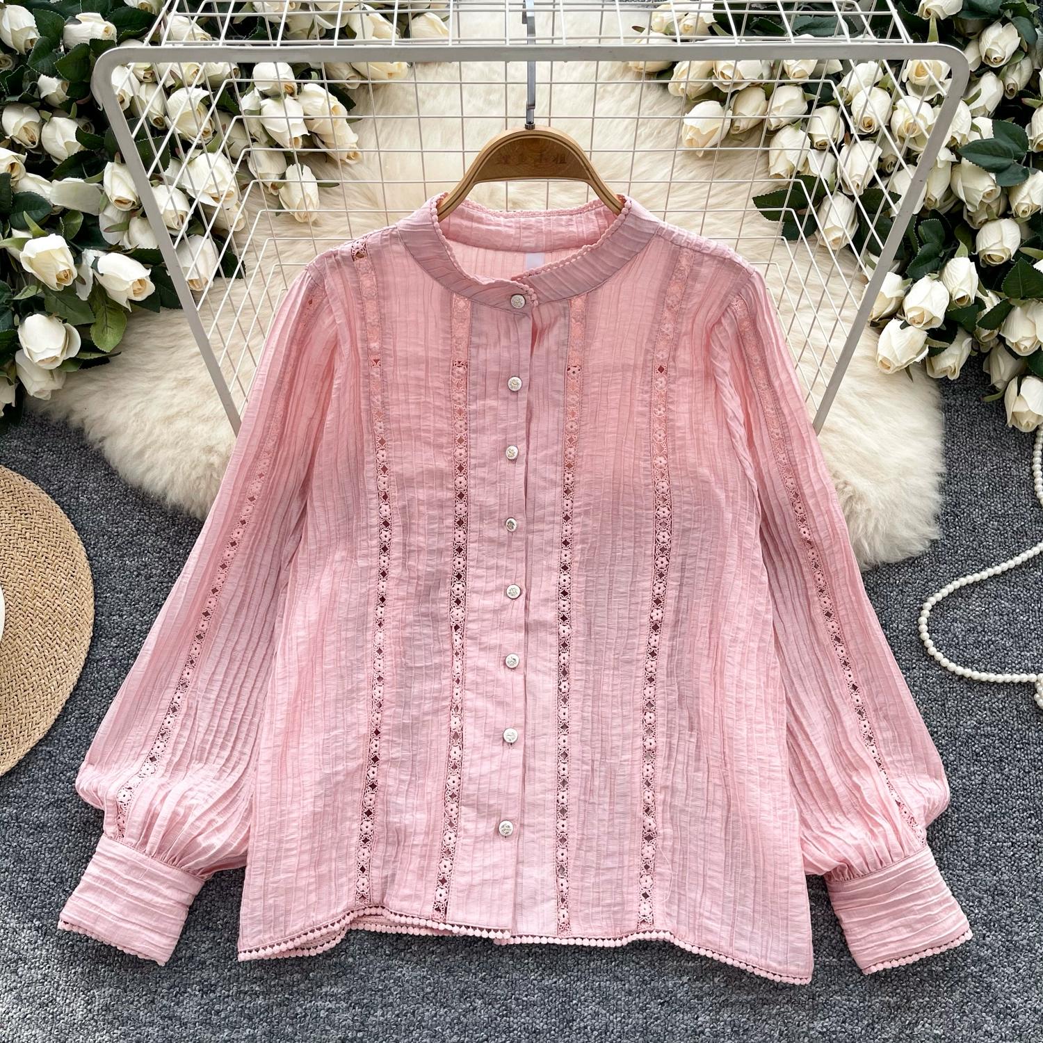 

Весенняя рубашка женская кружевная блузка с длинным рукавом свободные модные топы футболки футболки новые белые average size розовый