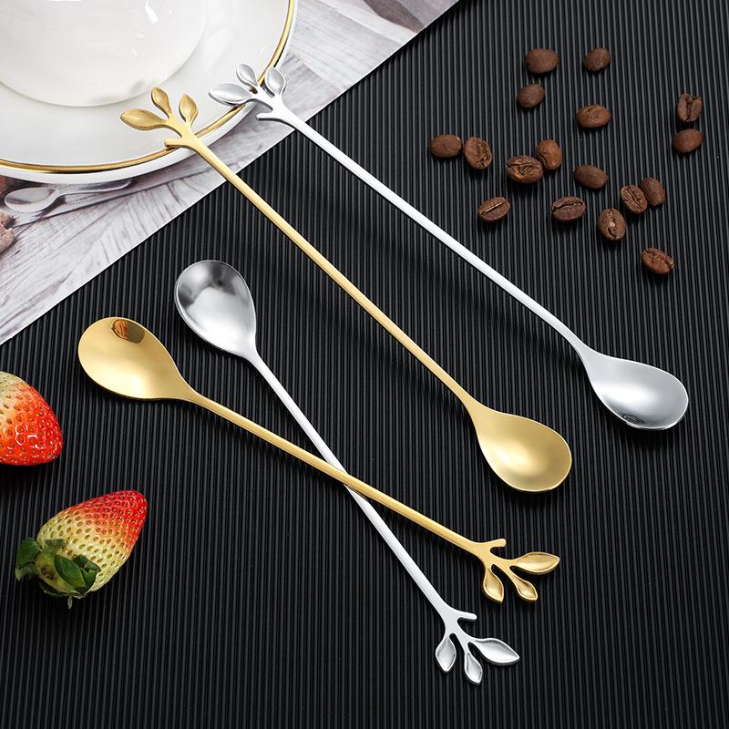 6Pcs Creative Personality Stainless Steel Gold Spoons Tree Leaf Spoon Coffee Spoon Tea Spoon Home Restaurant Dessert Cutlery Set