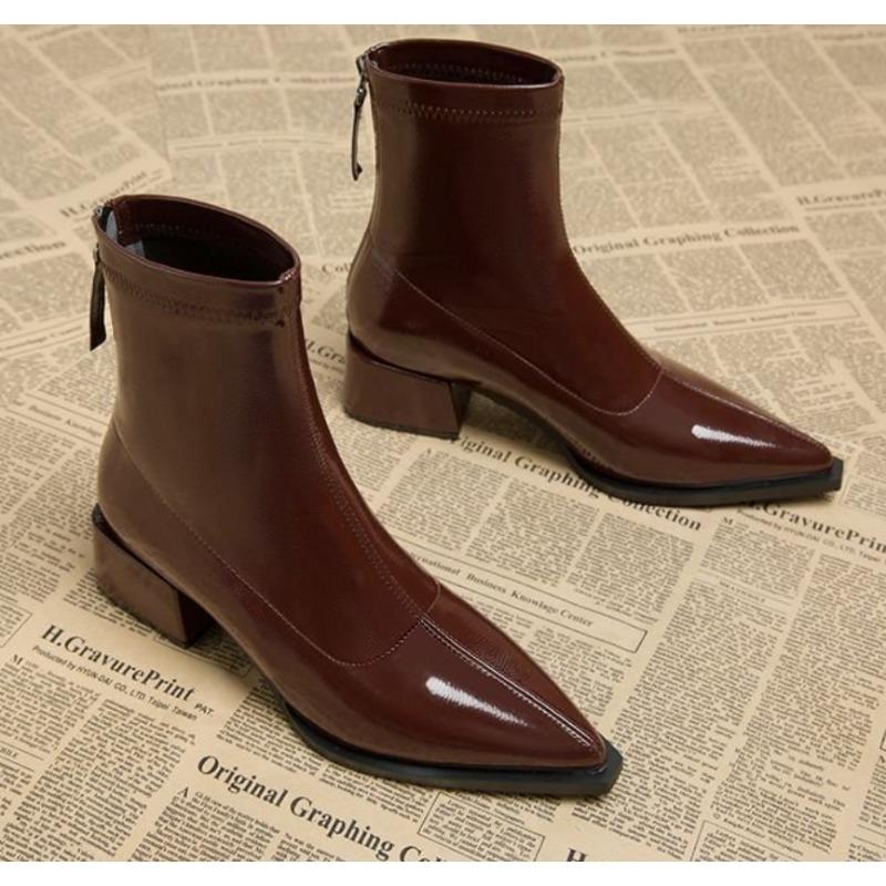 Women Ankle High Heels Luxury Boots Pointed Toe Shoes Designer Pumps Winter New Brand Shoes Women Motorcycle Boots Zapatos Mujer