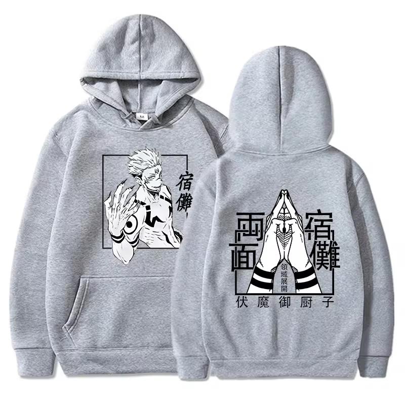 Jujutsu Kaisen Ryomen Sukuna Printed Hoodie Fashion Anime Graphic Fleece Long Sleeves Men's Casual Loose Cozy Pullover