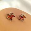 Amber Maple Leaf Stud Earrings - S925 Silver, Fashionable and Versatile Design, High-End Style Earrings