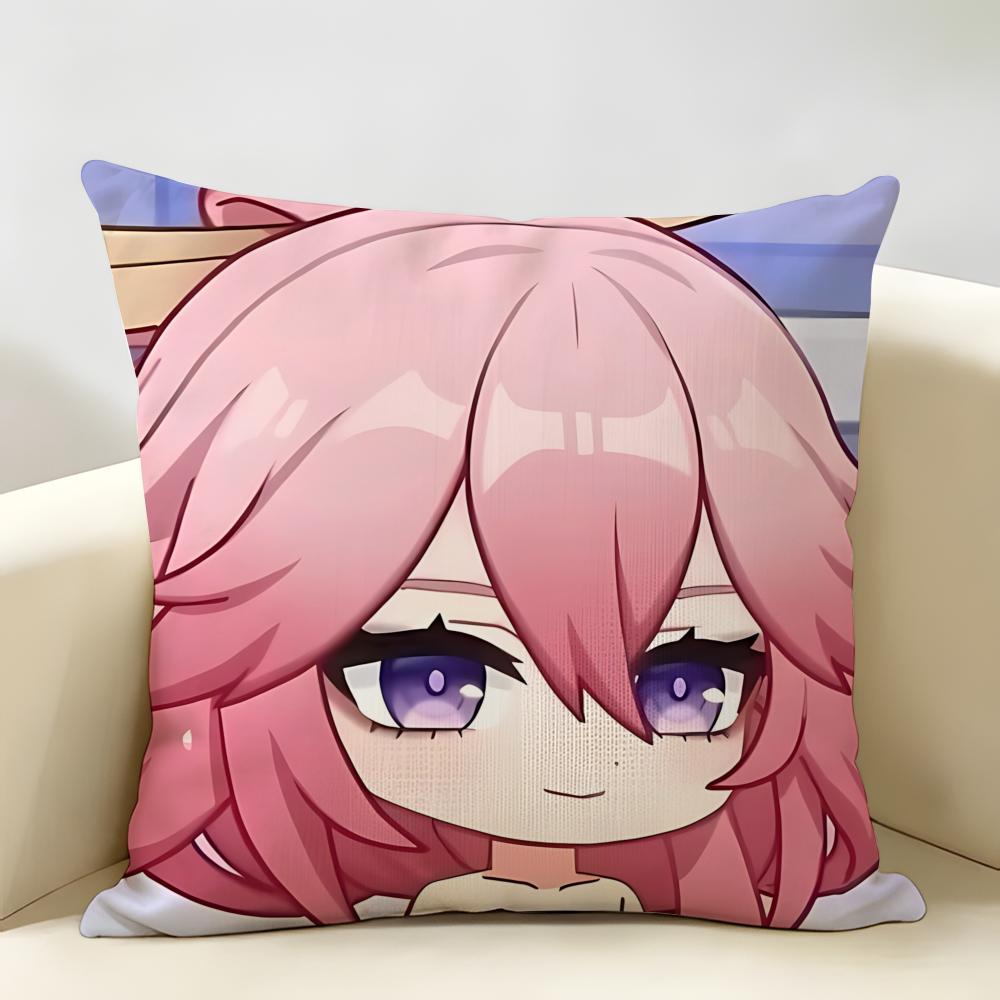 Yae Miko Cute Genshin Impact Cushion Cover Natural Linen Organic Fabric DoubleSided Printing Room Sofa Decor Pillow Case