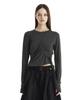 Teulimingbeodeu Shirred Wave Detail Crop Long Sleeve [ Charcoal ]