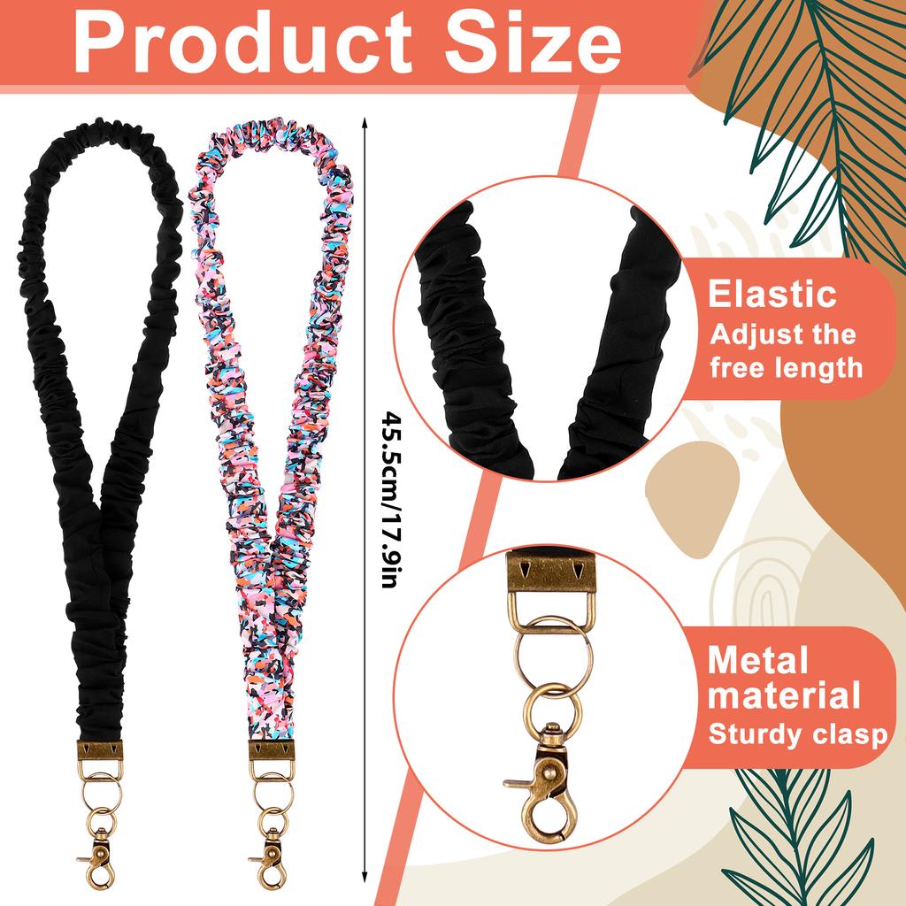 2 Pack Scrunchie Lanyards For Id Card And Keys Scrunchy Cute Neck Keychain With Clip Closure Retractable Stretchy Lanyards For T