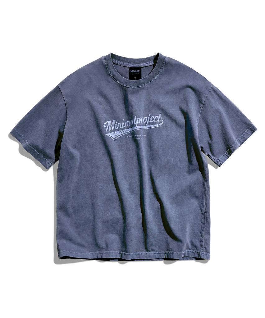 MINIMALPROJECT Washed Drawing Pigment Crop Short Sleeve T-Shirt Mst188C [Lightnavy]