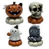 Collectible Halloween Figures Spooky Figurine, Small Resin Rotating Ghost Skull Pumpkin Gravestone Decorative Centerpieces Statue, Tabletop