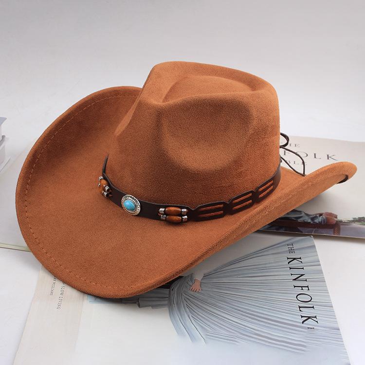 Western Cowboy Style Tibetan Bull Head Accessories Fashion Top Hat Autumn/Winter New Collection Deer Skin Velvet Large Edge Riding Hat