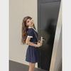 Women's Retro Contrast Collar Polo Dress - Summer 2024 Edition, Pleated Short Waist with Swing Skirt