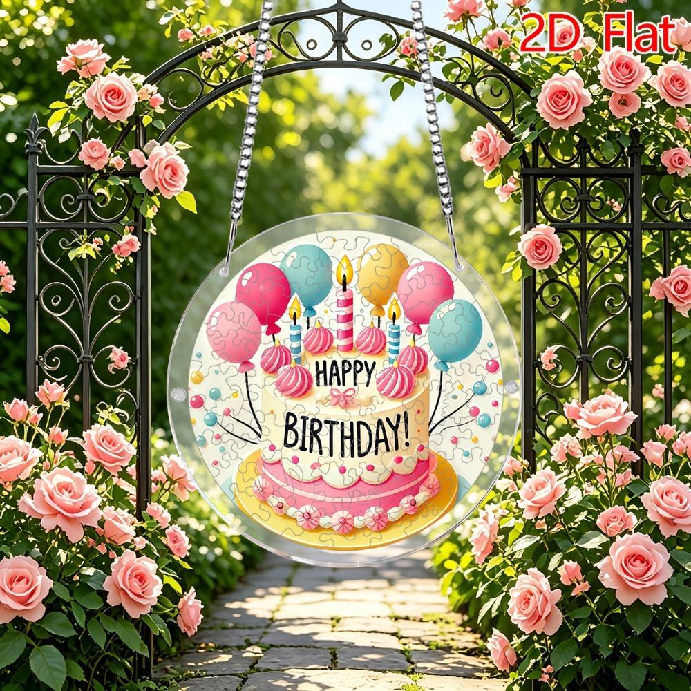 2D Flat Acrylic Puzzle Sun Catcher, Birthday-Themed Sun Catcher Puzzle, Home And Garden Decor, Suitable Gift for Christmas, Thanksgiving, Valentine'S