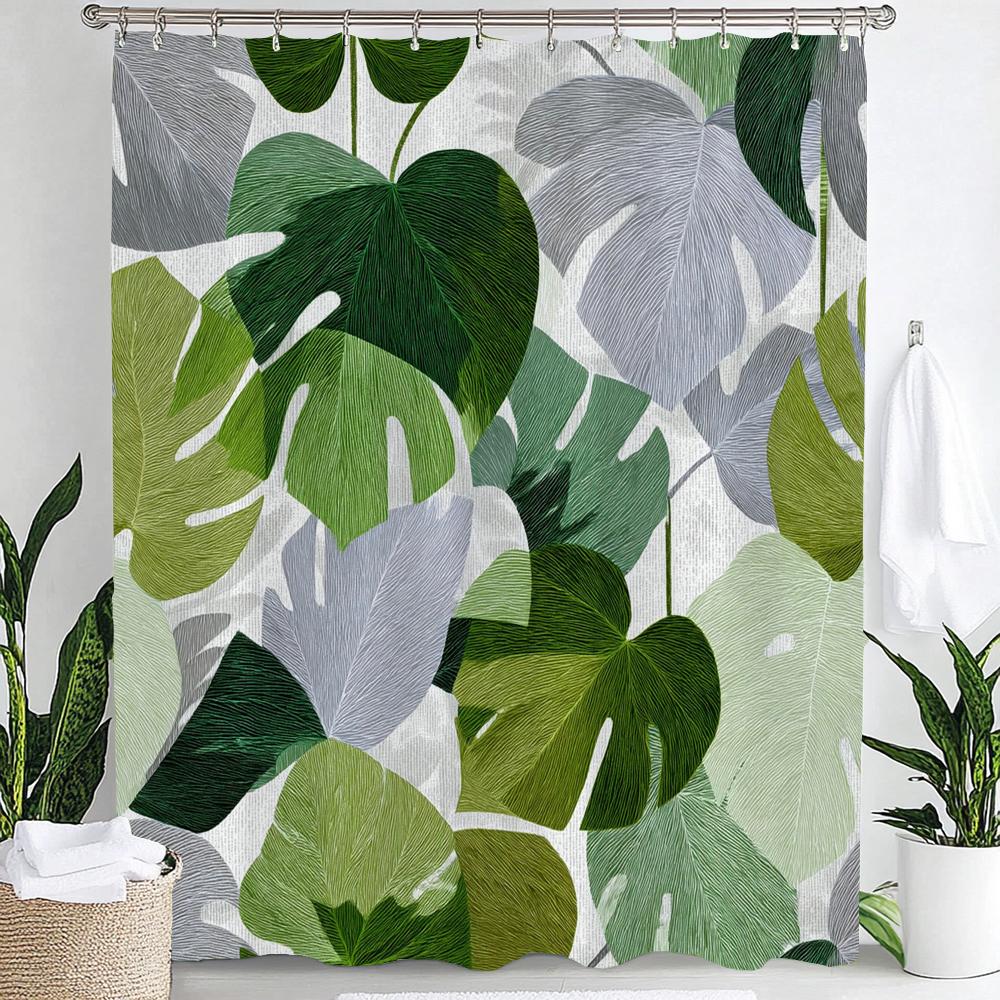 Leaves Print Shower Curtain,Tropical Plants and Leaves Bathroom Decoration Curtain Partition Privacy Hanging Curtain with Hooks