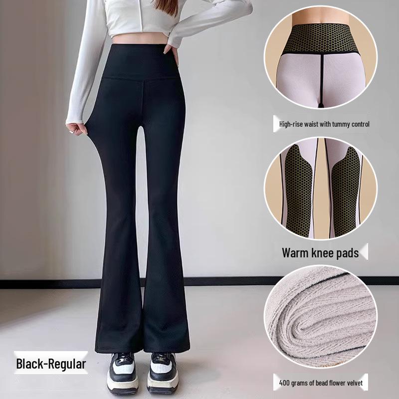 High-Waisted Fleece-Lined Shark Fin Micro-Flare Yoga Pants for Autumn/Winter Warmth