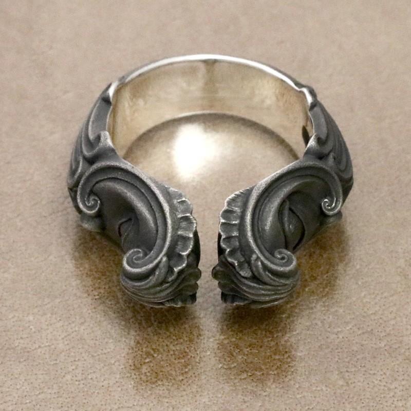 Adjustable Sterling Vintage Double-Faced Eye Carved Ring Men Women Geometric Asymmetrical Gothic Style