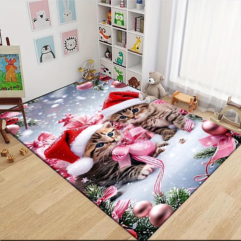 Christmas Kittens Snow Carpet Rug Soft Washable Anti Slip Home Living Room Sofa Mats Personalized Christmas Rug