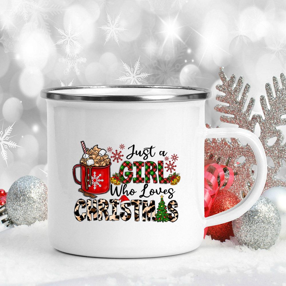 Deer Print Mug Enamel Coffee Milk Cups Hot Cocoa Chocolate Mugs Merry Christmas Cup Kitchen Party Decoration Winter Holiday Gift