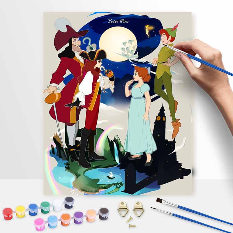 Disney Peter Pan And Captain Hook Oil Paint By Numbers Hand Painting Kit. Home Decor Gift 20x30cm