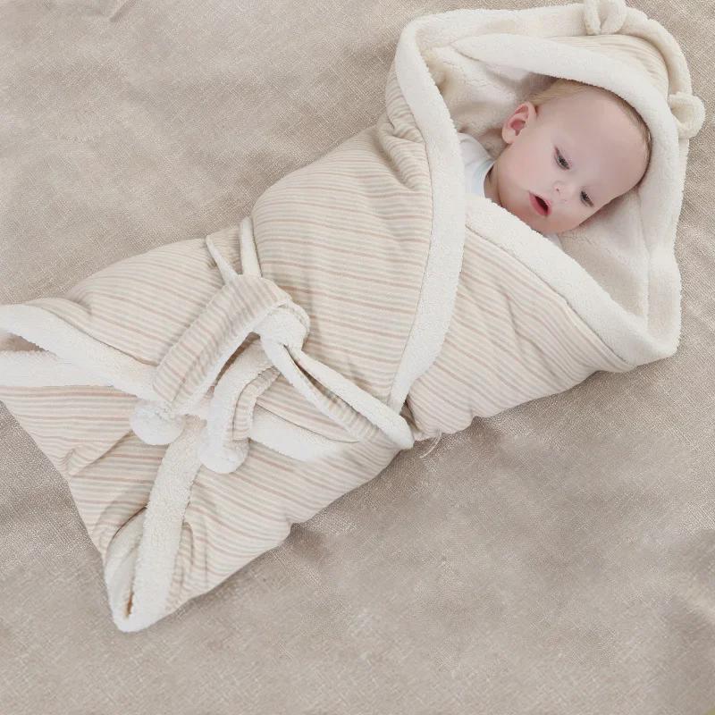 Newborn Baby Thickened Cotton Blanket with Velvet for Autumn & Winter