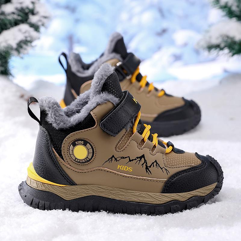 Winter Children's Fashionable Fleece Warm Outdoor High Top Cotton Boots Snow Boots Hiking Cotton Shoes 30-40