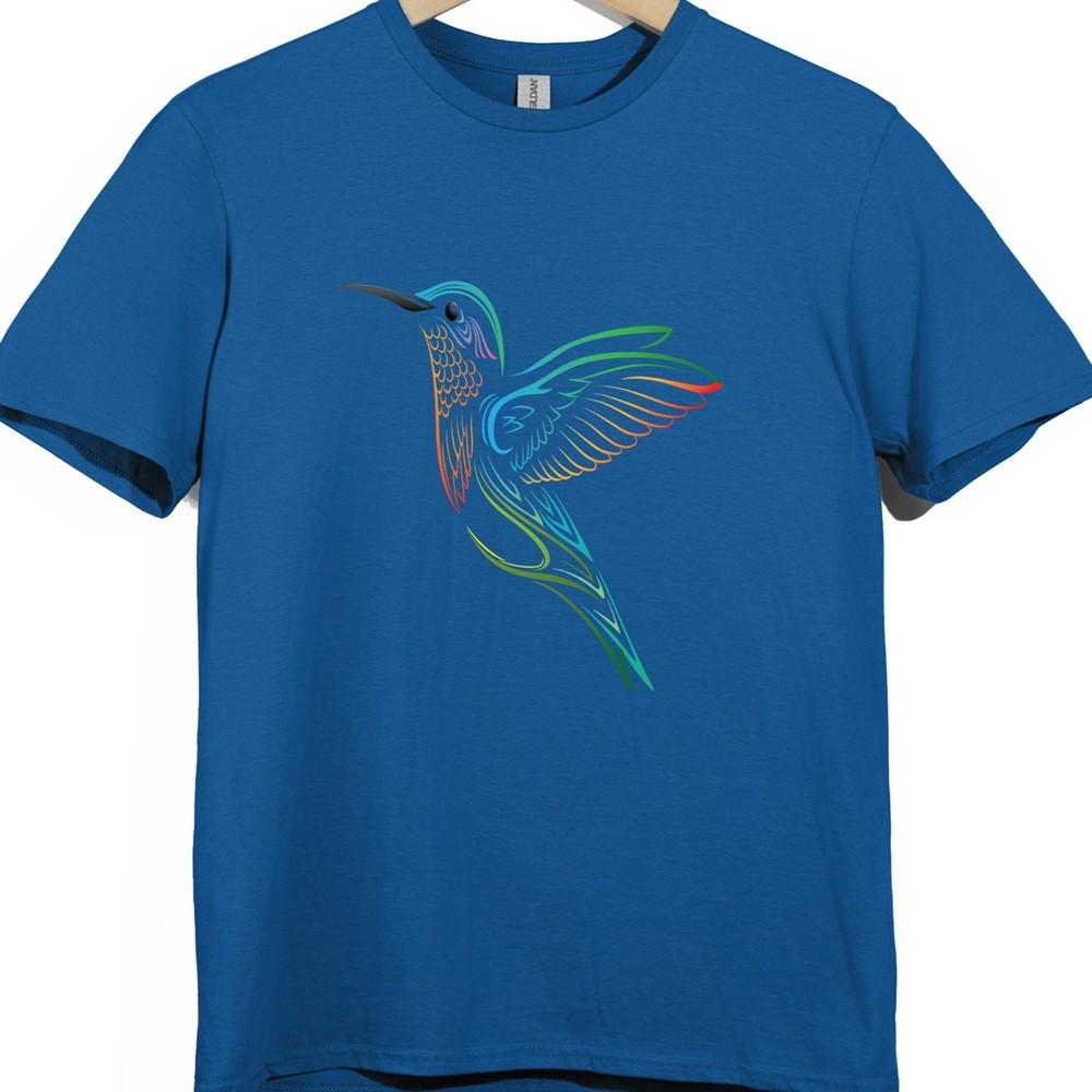 Hummingbird T Shirt Floral Bird Graphic Tee Colorful Nature Garden Lover Top