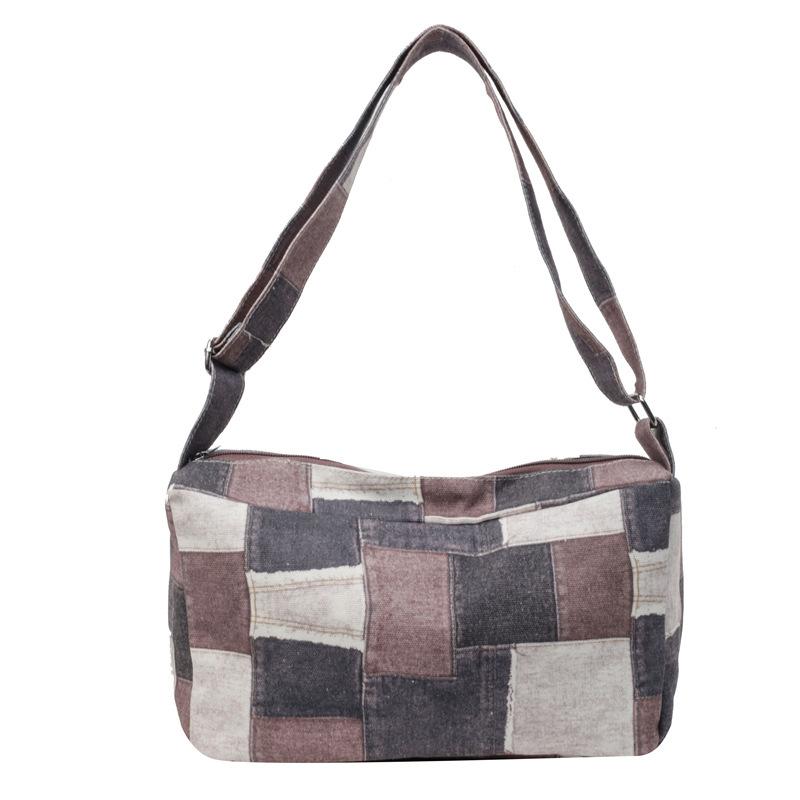 

2025 Новая повседневная джинсовая сумка Сотня с джинсовой синей клеткой Шахматная клетчатая сумка через плечо 32*12*19 коричневый