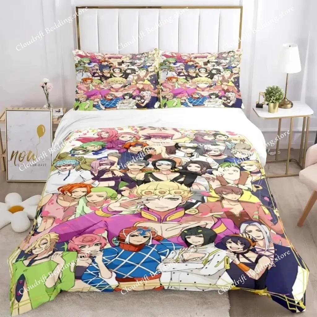 JOJO Anime Print Three Piece Bedding Set Fashion Article Boys Or Adults For Beds Quilt Covers Pillowcases Bedding Set Gift026
