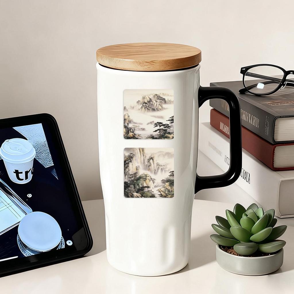 50-Sheet Set of Traditional Chinese Landscape Ink Wash Stickers: Cultural and Creative Decor for Journals, Water Bottles, and Laptops