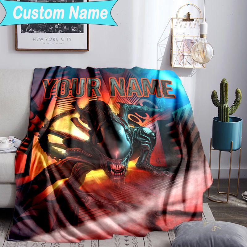 Custom Name Blanket Alien Ornate Frame Blanket Bedding Blanket for Travel, Camping, Living Rooms, Offices, Sofas, Fan Christmas gift