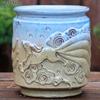 Vaso per Succulente in Ceramica Grezza Fatto a Mano - Fioriera Orchidea Intagliata con Ampia Bocca