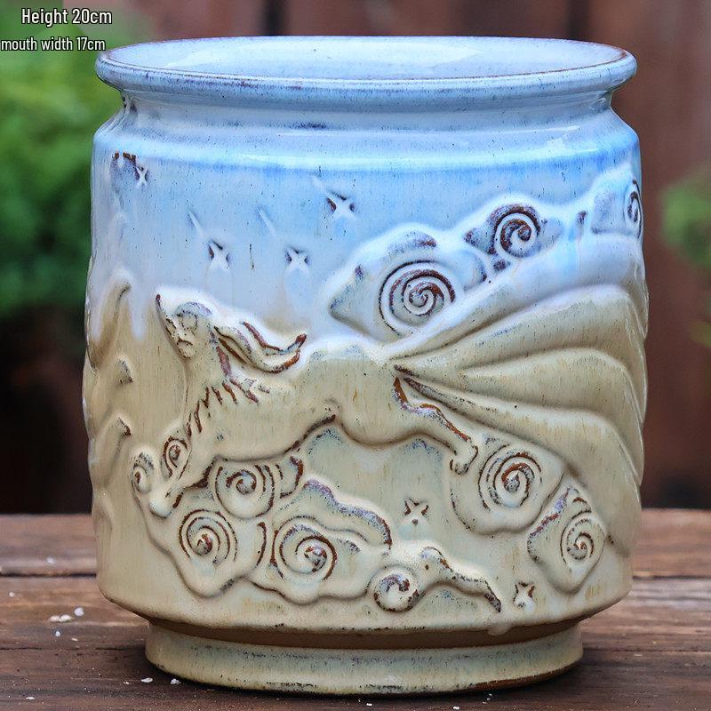 Vaso per Succulente in Ceramica Grezza Fatto a Mano - Fioriera Orchidea Intagliata con Ampia Bocca