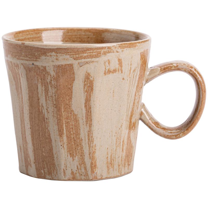 Vintage Rustic Japanese Style Ceramic Coffee Mug with Lid Simple Kiln-Changed Water Cup for Home Office Teacup Coffee Cup