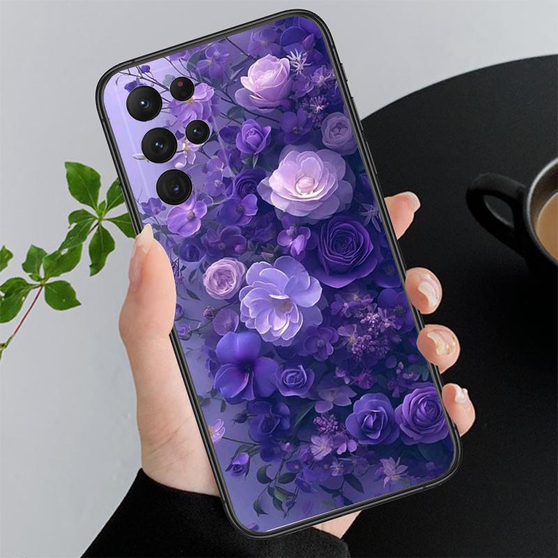 Purple Flower Rose Peony Cherry Phone Case For Samsung Galaxy S26 S25 S24 S23 S22 Ultra S23 S22 S25 Plus S24 FE S26Edge