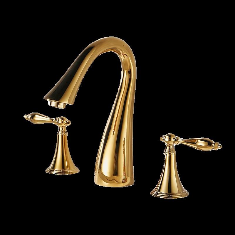 Luxusní umyvadlové baterie Tuqiu Mosaz Zlatá Koupelnová baterie Široce rozšířená dřezová baterie 3 otvory Teplá a studená dřezová baterie Vodní kohoutek