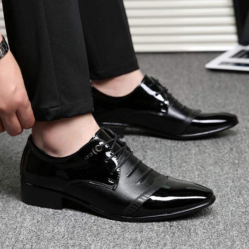 Men Shoes Luxury Brand Man Pointed Toe Dress Shoes Mens Patent Leather Black Wedding Party Shoes Lace Up Oxford Formal Shoes