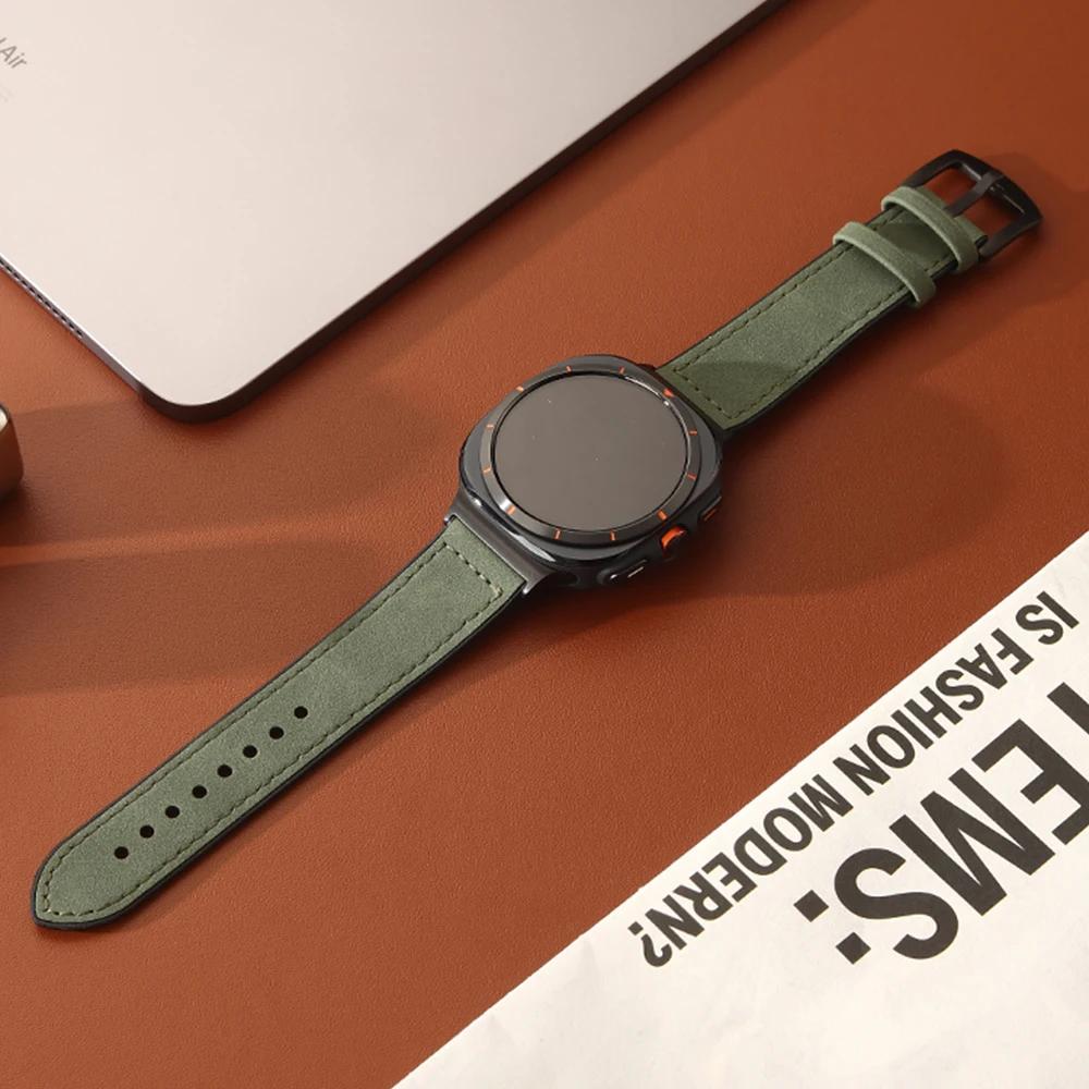 Leather Business Band for Samsung Galaxy Watch 8 Classic 46mm 44mm 40mm No Gaps Men Bracelet for Galaxy Watch 7 Ultra 47mm Luxury Curved End Strap