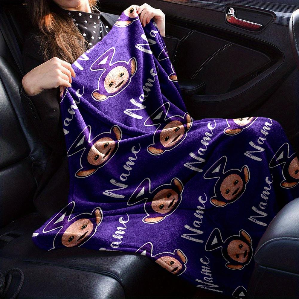 Teletubbies Purple Theme Blanket Personalized Name Soft Warm And Versatile For Sofa Bed Office And Travel Machine Washable Comfortable In All Seasons