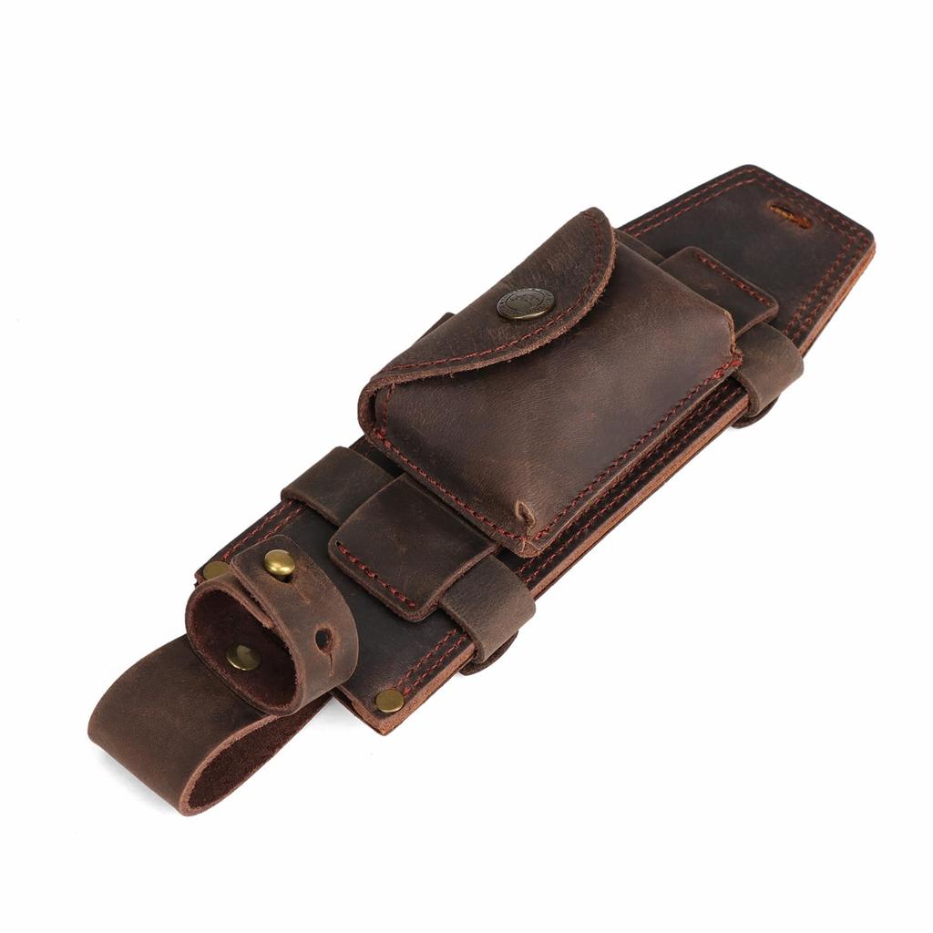 TOURBON Knife Sheath Belt Case for Straight Handmade Leather Sheath with Flint Holder for Petty and Airsoft Knives, Knives, Camping, BBQs, Fishing,