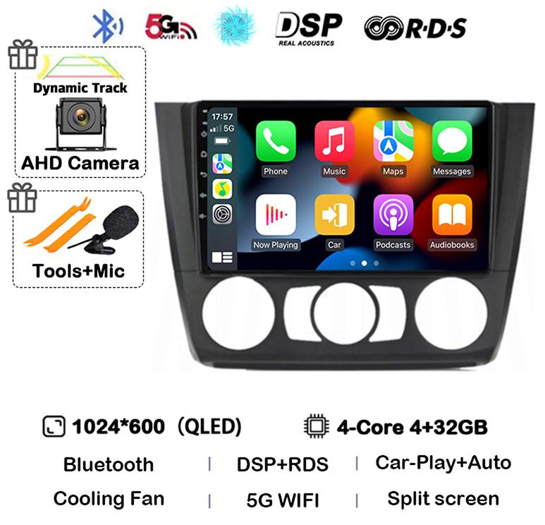 Android 14 Carplay Auto Car Radio For BMW 1 Series E81 E82 E87 E88 AT/MT 2004-2012 GPS Multimedia Stereo Player Audio WIFI+4G BT