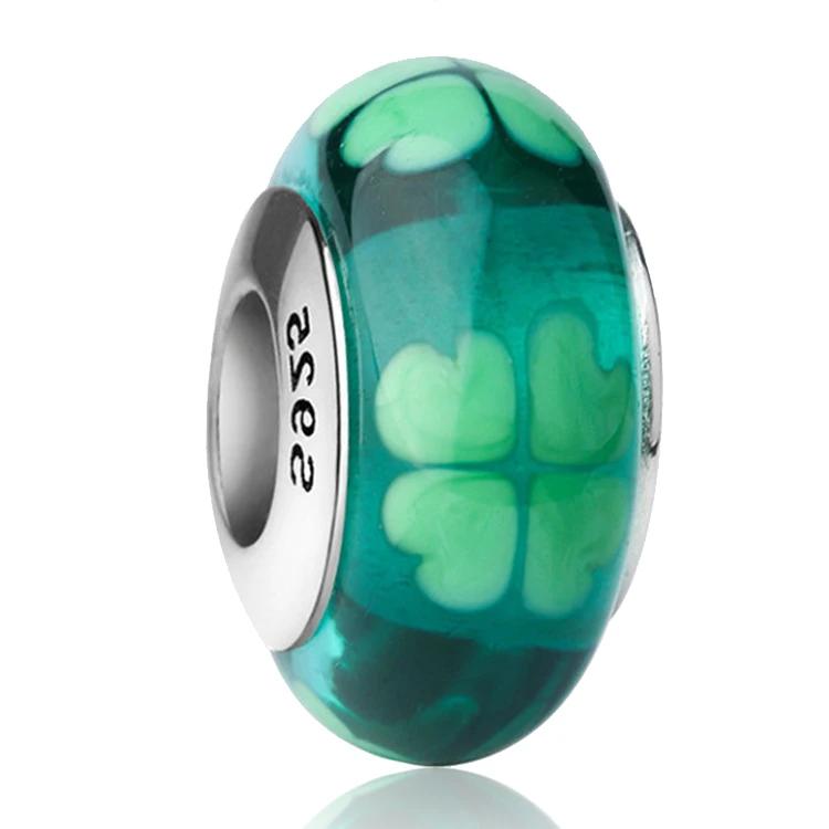 New Original Copper Murano Glass Flower And Leaf Cosmic Rainbow Charm Beads For Bracelet Diy Women Jewelry Gift