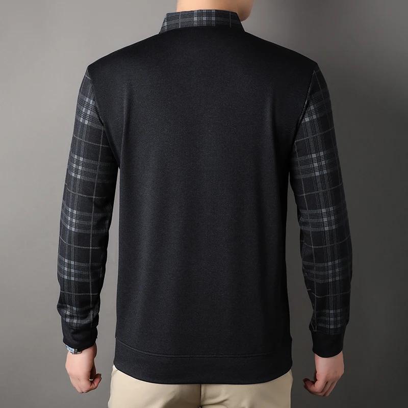 Browon New T Shirt Men Turn-Down Collar Fashion Plaid Print T-Shirts Male 2025 Spring And Autumn Long Sleeve Business Men Clothe